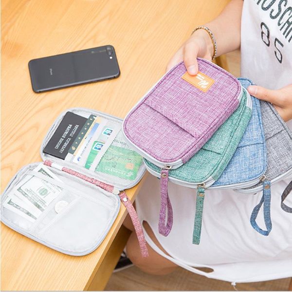 

card holders women travel passport bag credit id cash wallet purse documents case zipper organizer belt unisex, Brown;gray