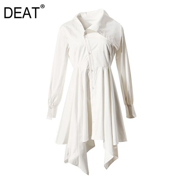 

[deat] asymmetric lapel white shirt skirt women medium length irregular hem dress for women spring and summer gx1132 210428, Black;gray