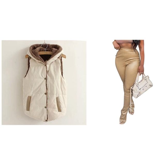

women's pants & capris 1 pcs pu leather slim slimming breathable stretch khaki l coral fleece hooded women vest beige xxl, Black;white