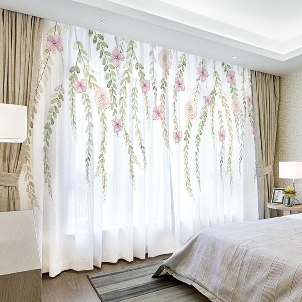 

curtain & drapes custom chiffon window drape for nursery kids children living room floral blossom leaf yellow khaki gray brown pink blue