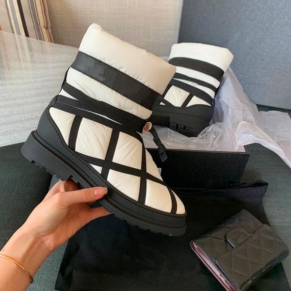 

boots warm winter women ankle fashion lace up snow waterproof oxford cloth sponge lining moon shoes, Black