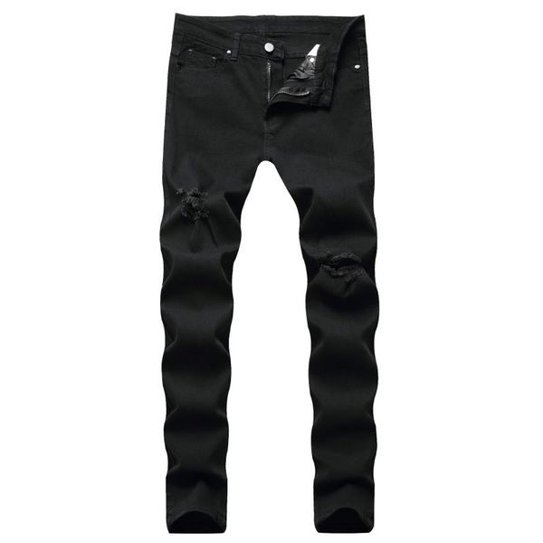 

men's jeans destruction trousers straight-leg distressed men denim black, Blue