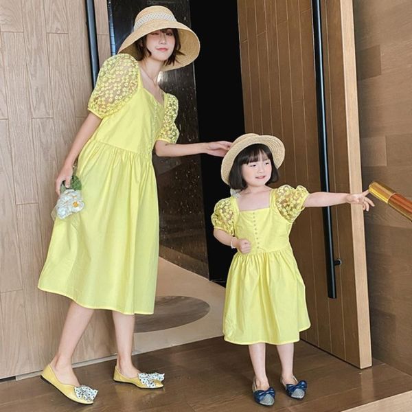 

family matching outfits mum mama and baby girl princess dress short sleeve clothes for mommy me look clothing, Blue
