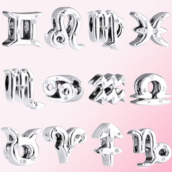 Memnon gioielli in argento sterling 925 fascino inverno scintillante dodici zodiaco serie charms perline misura bracciali stile pandora fai da te per le donne regalo