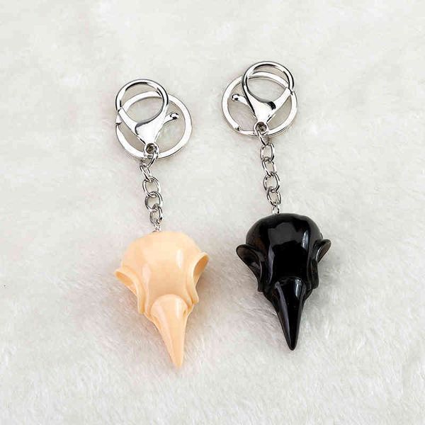 

1pc big raven head keychain flatback crow pendant charms resin keyring for jewelry, Slivery;golden