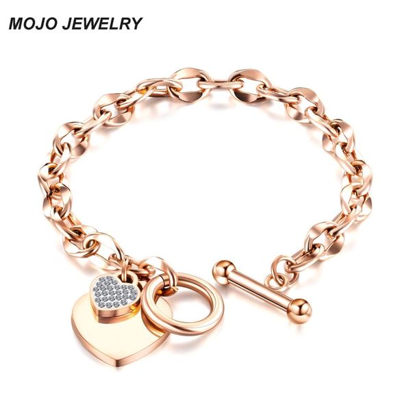 

classic women gift heart charm bracelet rose gold plating stainless steel chain bracelets jewelry, Golden;silver