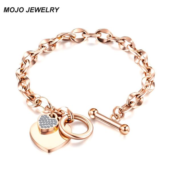 Klassisches Damen-Geschenk-Herz-Charm-Armband, Rosévergoldung, Edelstahl-Kettenarmbänder, Schmuck