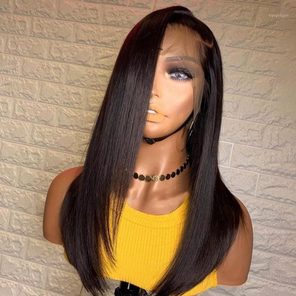 

natural hairline jet black color medium lengt straight wigs lace front closure synthetic wig with baby hair1