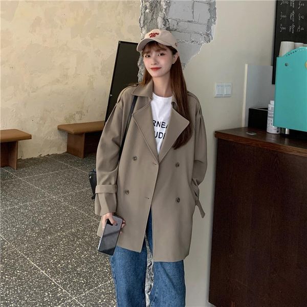 

women's trench coats cost-effective british style coat mid-length small, Tan;black