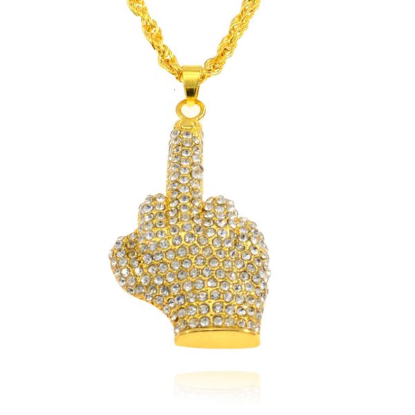

necklac cool men's personality vertical middle diamond pendant trend hip hop diamond finger necklace k1187, Silver
