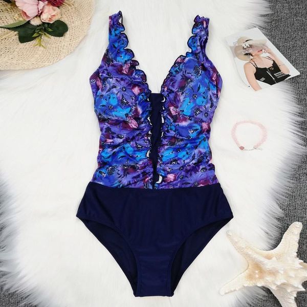 

one-piece suits ruffle one piece swimsuit 2021 swimwear women monokini bathing summer beach wear bodysuit backless female