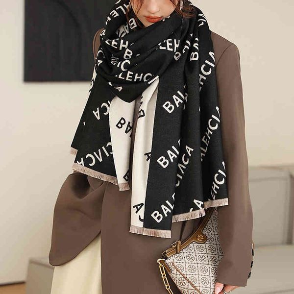 

the new design korean autumn and winter new letter warm scarf women's double-sided thickened fashion bib dual-purpose air conditioning, Blue;gray