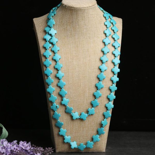 

chokers vintage natural blue stone necklace statement sweater handmade women party evening religion cross jewelry accessories, Golden;silver