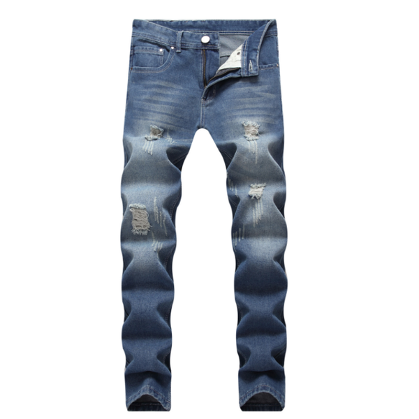 

men's jeans ripped wear white nostalgic light blue rotten wiring hole