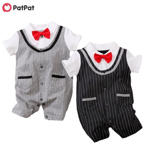 Verão bebê cavalheiro estilo formal gravata bodysuit para menino festa bodsuits roupas 210528