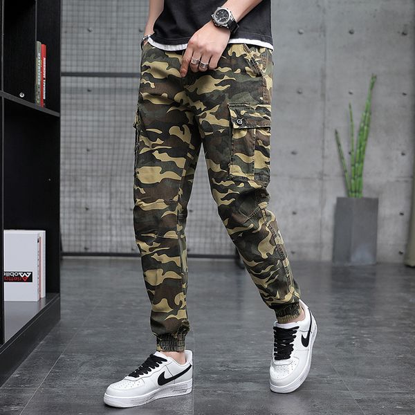 

men's pants summer casual trend camouflage multi poet slim fitting overalls small foot fashion capris, Black
