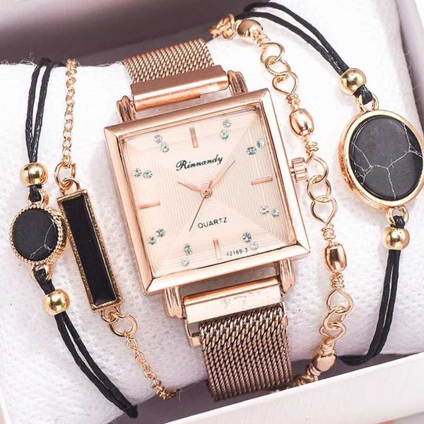 

wristwatches 2021 alloy magnet mesh strap quartz female watch luxury square fashion clocks wild classic ladies set women, Slivery;brown