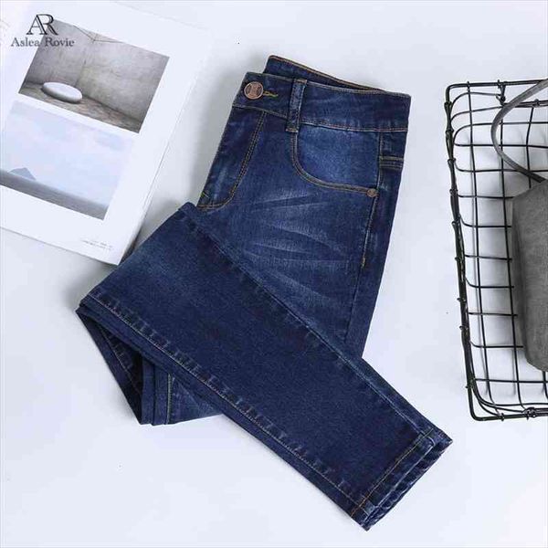 

jeans for woman high waist full length skinny pencil black blue denim pants 100kg