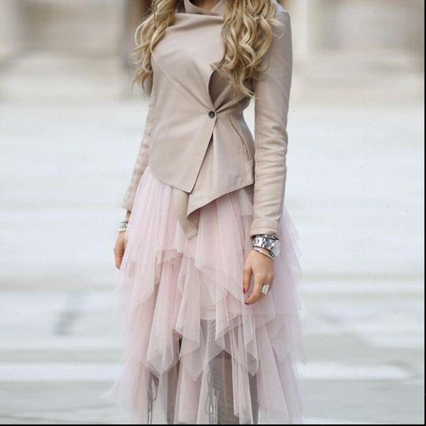 

trendy womens skirts chic mid calf asymmetric ruffles tulle design blush pink tutu for women elastic waist custom, Black