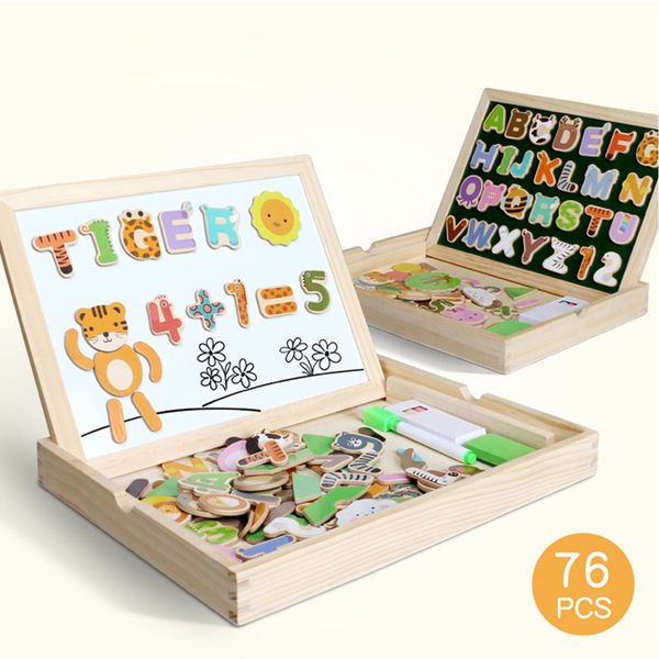 

wooden magnetic puzzle figure letter spelling educational games toys children animal 3d cognitive drawing jigsaw board toys#38