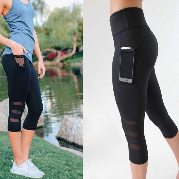 

women's pants & capris womens high waist workout capri tummy control stretchy cropped hollow out stripes running tights with pocket, Black;white