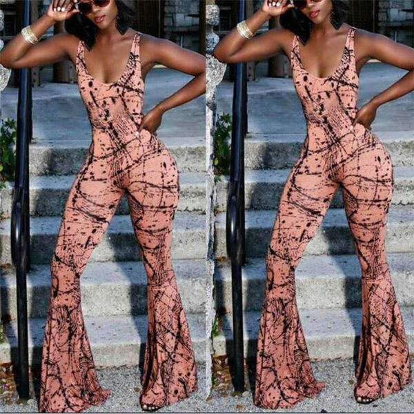 

women's jumpsuits & rompers club wear playsuit bodysuit party jumpsuit romper chiffon long trousers ladies' printed sleeveless wid, Black;white
