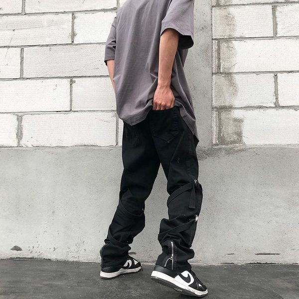 

men's jeans street functional overalls fashionable hiphop zipper, Blue
