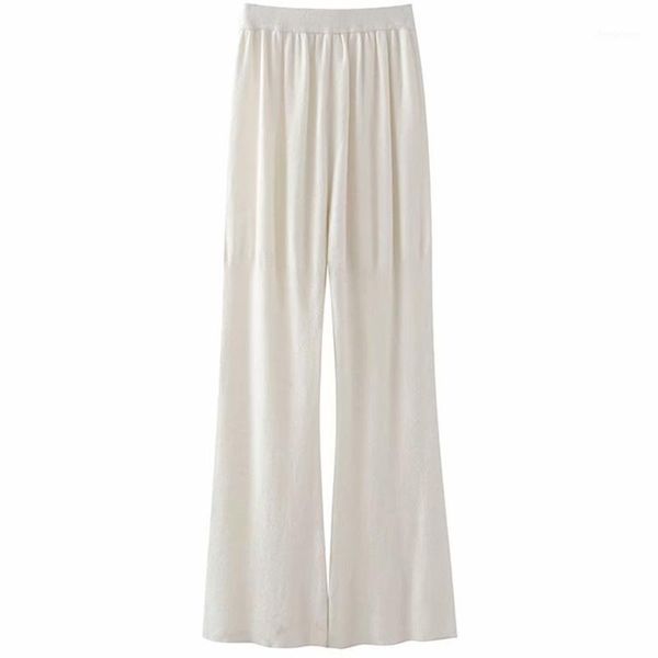 

women's pants & capris women's zhenbaili 2022 za woman autumn draped knit long elastic high waist full length casual white flare p, Black;white