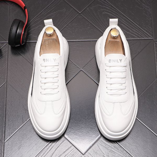 

fashion designer wedding dress leather shoes luxury spring autumn white air cushion men's sneakers british style platform man casual wa, Black