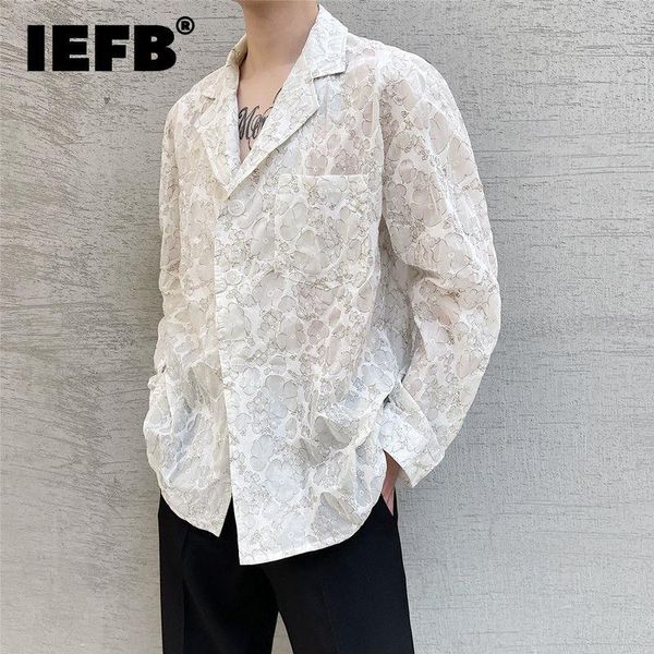 

men's casual shirts iefb autumn light and thin printed long sleeve shirt for men 2021 korean style suit collar single breasted cloth 9, White;black
