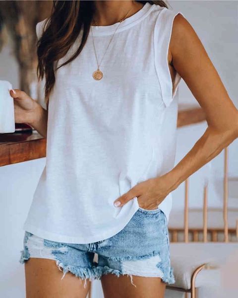 

fashion women summer elegant solid sleeveless casual 210415, White