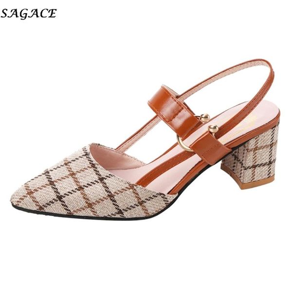 

dress shoes sagace 2021 women's spring summer wild thick lattice buckle single high heel sandals casual, Black