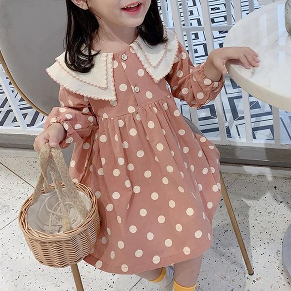 

autumn girls fashionable doll collar girl dresses clothing children long sleeve polka dot princess for, Red;yellow