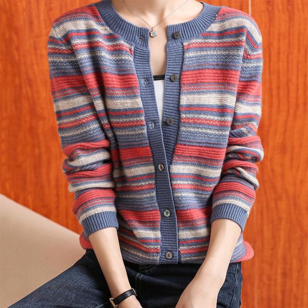 

women's knits & tees bethquenoy striped knitted women vintage cardigan sweter casacos femininos inverno sweater pull femme sueters de, White
