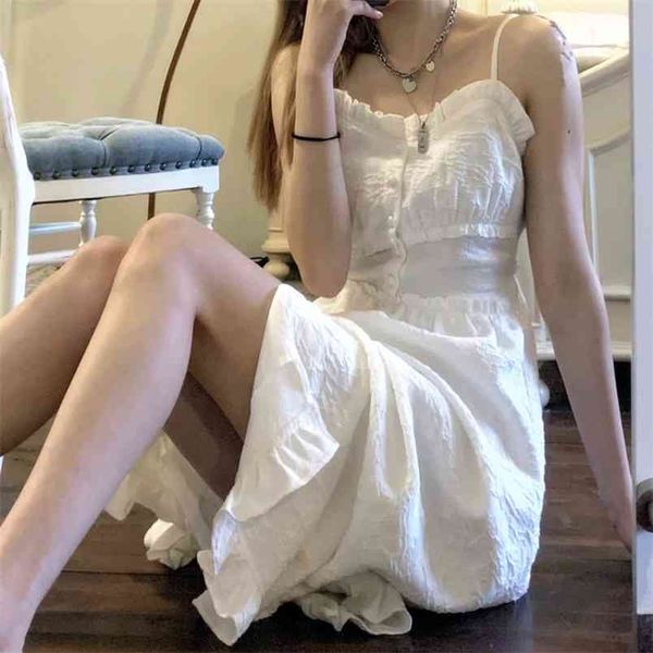 

summer dress white beach women dreses spagheeti strap sleeveless slim elastic waist vacations party long 210514, Black;gray