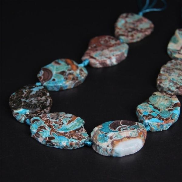 !!! 9-10 PCS / Strand Raw Blue Stone Agates Laje Nugget Loose Beads, Natural Oceano Jades Gems Fatia Pingentes Jóias Fazendo