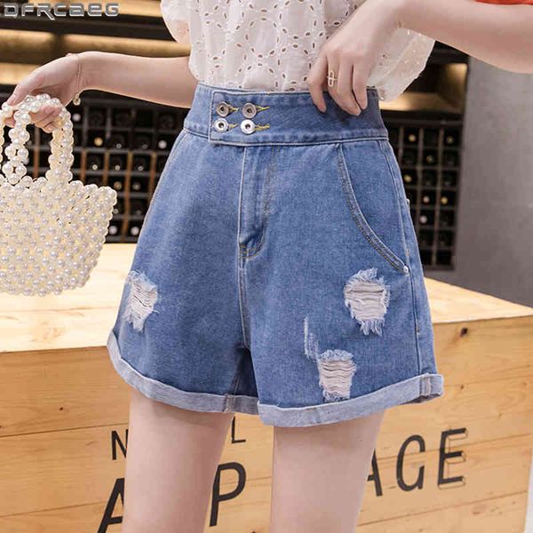 

women's shorts loose wide leg plus size women denim summer button high waist streetwear short femme cuffs scratched ripped jeans 3, White;black