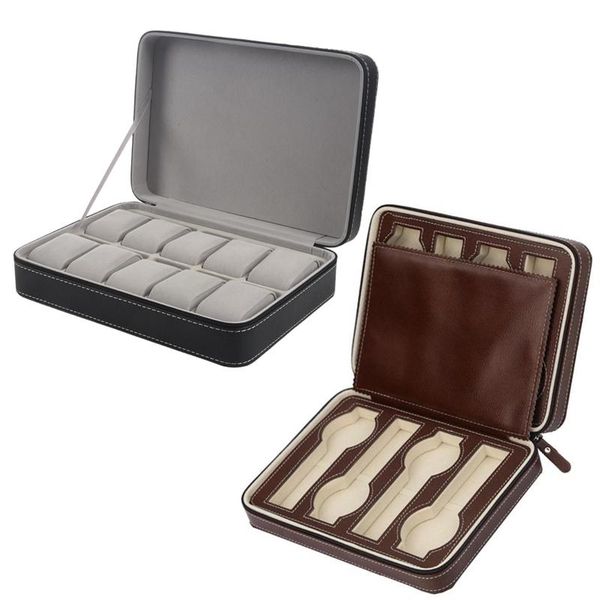 

watch boxes & cases portable box organizer pu leather casket with 8 grids storage, Black;blue