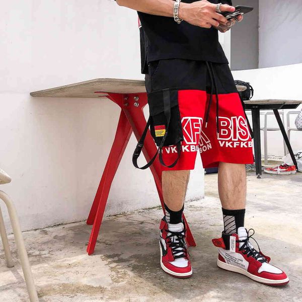 

men's shorts pants color matching printed hip hop sports, White;black