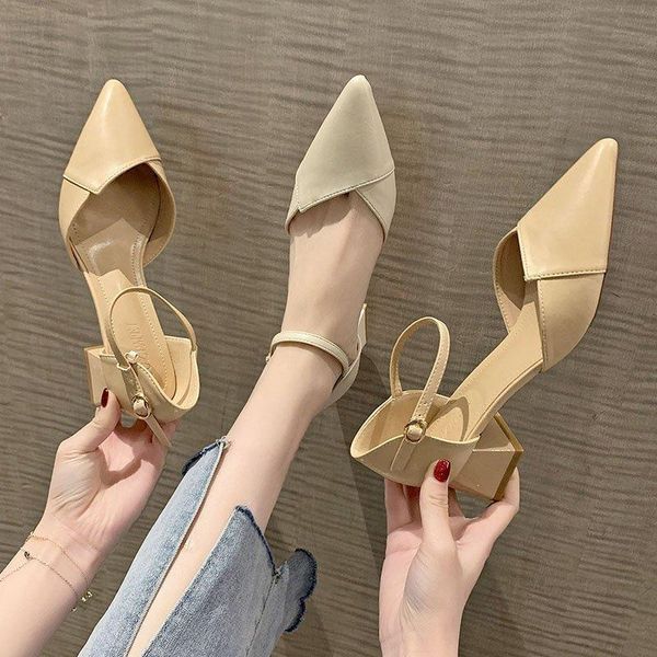 

dress shoes solid color chunky heels pointed with soft leather for women, Black
