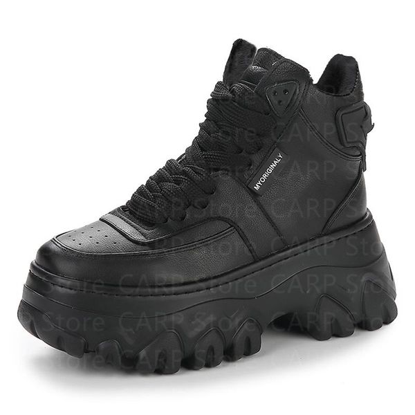 

boots carp women's platform chunky sole sneakers height increasing women thick shoes woman dad footwear, Black