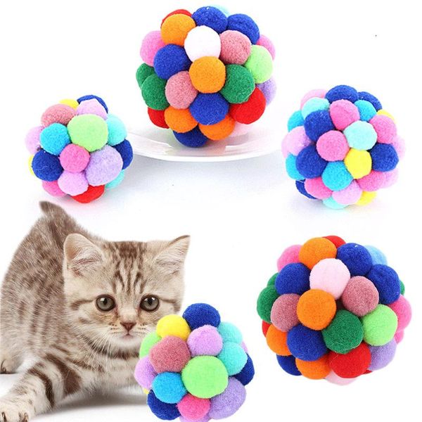 

cat toys 1 pcs colorful plush toy pet handmade bells bouncy ball funny scratching interactive supplies