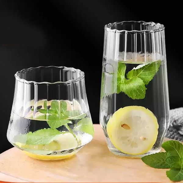 

household high-value glass cup simple single-layer heat-resistant water female creative vertical pattern juice ins style wine glasses
