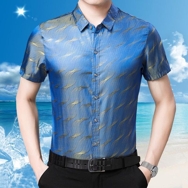 

mens summer soft silk clothes shirt elegant fashion striped male short sleeve dress shirts men's casual, White;black