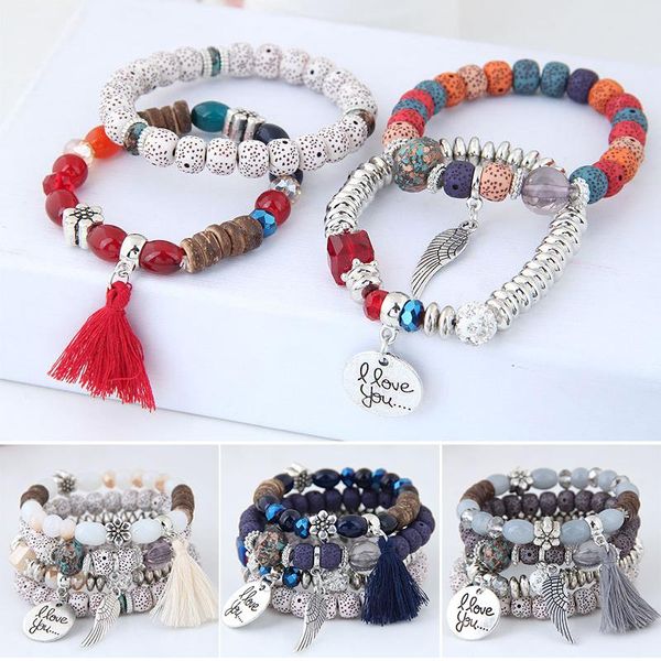 

beaded, strands 4pcs women bracelets round beads stretch elastic bracelet vintage style jewelry gift for birthday xmas a66, Black