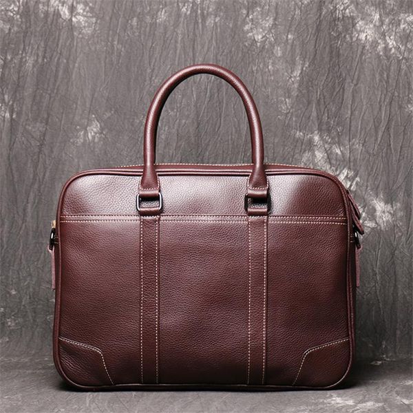 

briefcases vintage brown coffee black genuine leather a4 office women men briefcase 14'' lapportfolio messenger bag m1060