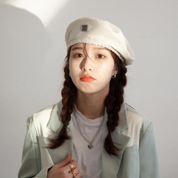 

berets beret female spring/autumn thin section british retro alphabet solid color painter hat cute pumpkin, Blue;gray