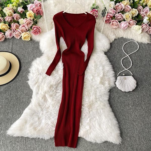 

casual dresses bodycon sweater dress women thick korean knitted jumper solid 2021 woman warm pollover winter vestido midi, Black;gray