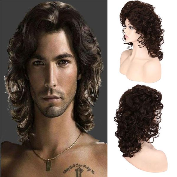 

synthetic wigs whimsical w brown long wavy hair wig cosplay natural heat resistant party ombre for men, Black