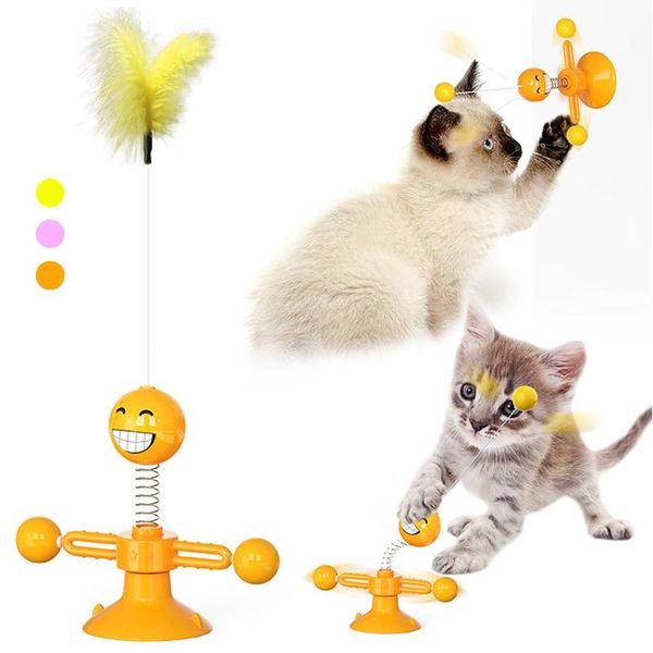 

cat toy pet windmill teasing interactive turntable funny stick puzzle training with catnip feather supplies toys